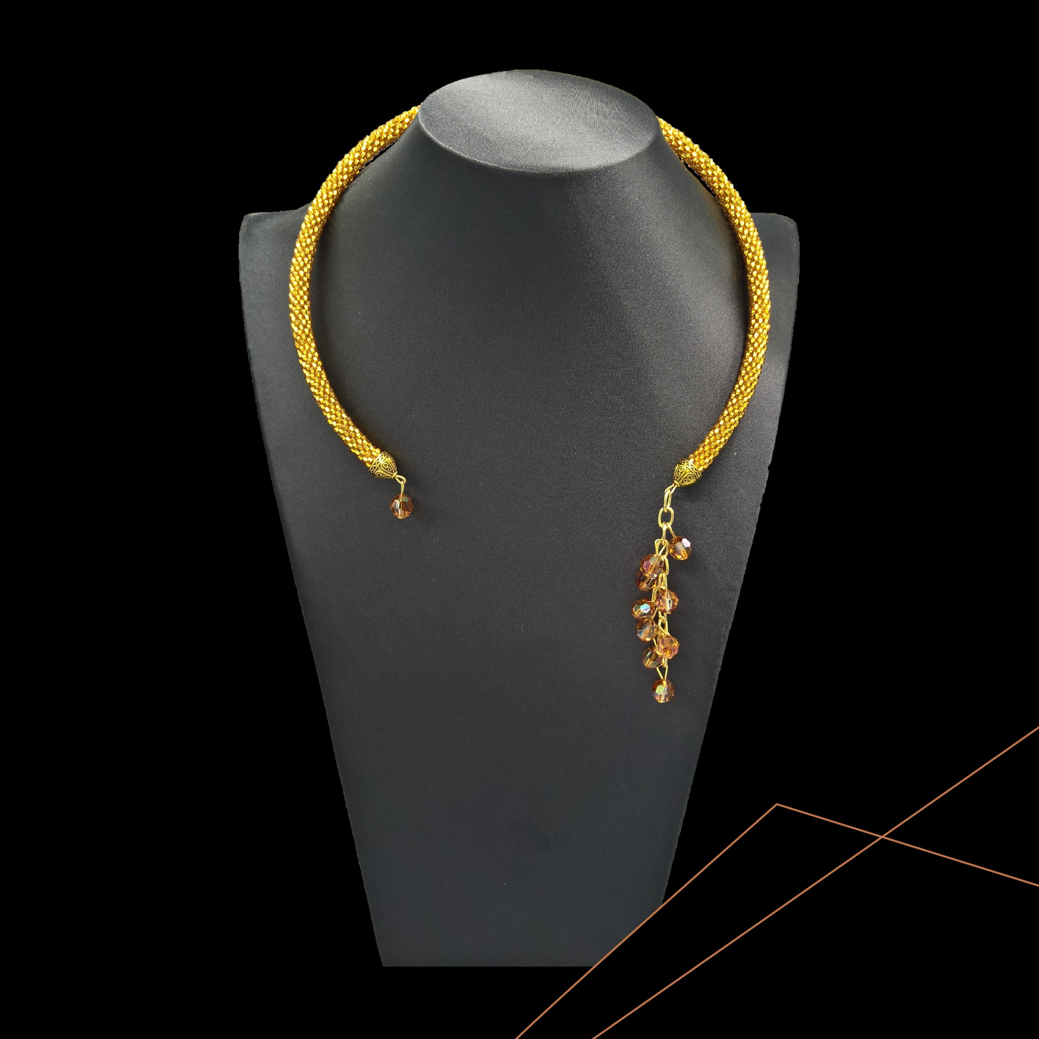 Inverted golden necklace with Swarovski crystal beads
